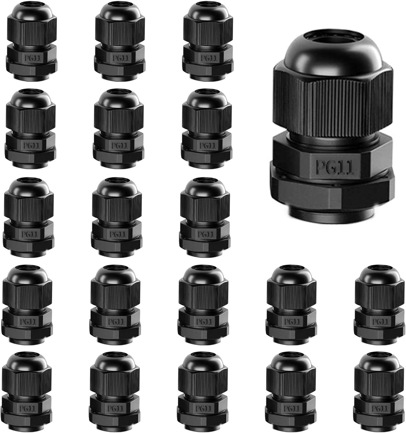 AMPELE Cable Gland 20 Pack PG11 Waterproof Adjustable 510mm Nylon