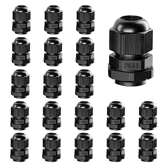 AMPELE Cable Gland 20 Pack PG11 Waterproof Adjustable 5-10mm Nylon Cable Glands with Gaskets, BlackPG11