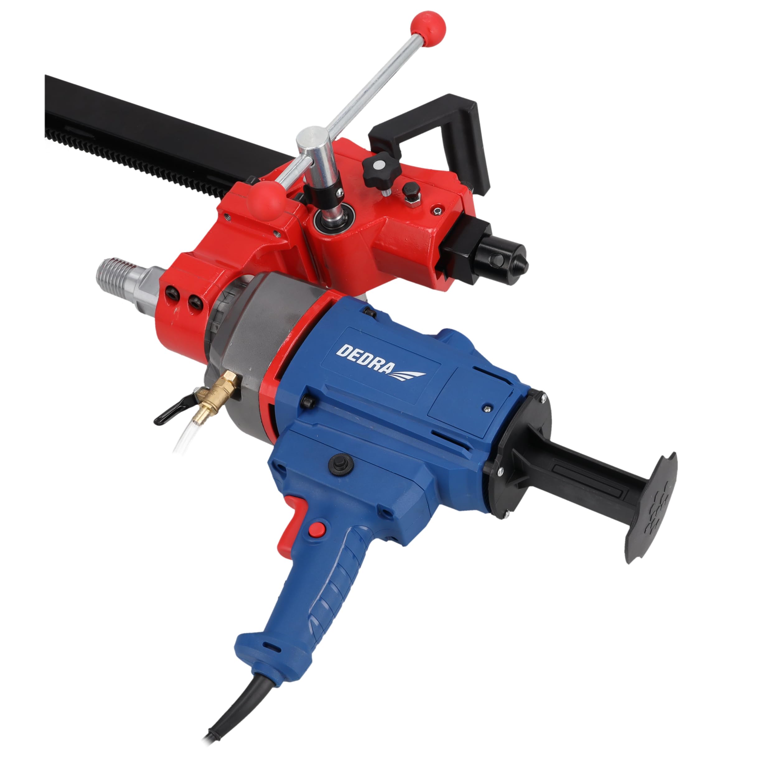 DEDRA Carotteuse à béton avec support, diamètre max. ø 205 mm, 2300 W, jusqu'à 14 000 tr/min, système d'alimentation en eau innovant, protection contre les surintensités, démarrage progressif