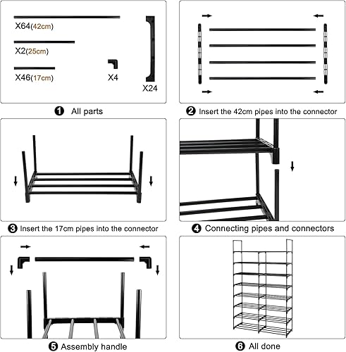 Miniatura 7 de Lubardy Zapatero de 6 niveles para entrada, 24-28 pares de doble fila, organizador de almacenamiento de zapatos de metal duradero para armario,