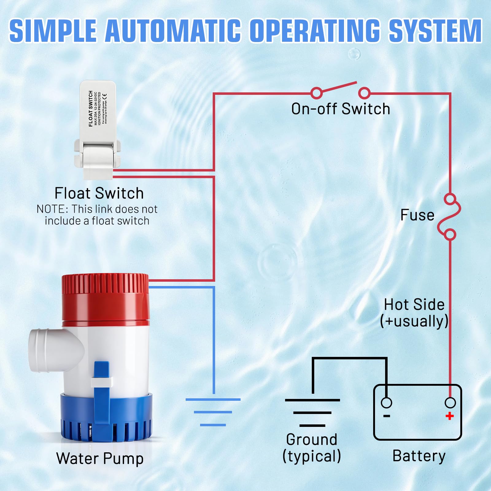 Bilgenpumpe 12V 1100GPH, Non-Automatic 29 mm Bilge Pump, Elektrische Tauchwasserpumpe Lenzpumpe für Boote Marine Yacht Outdoor Garten