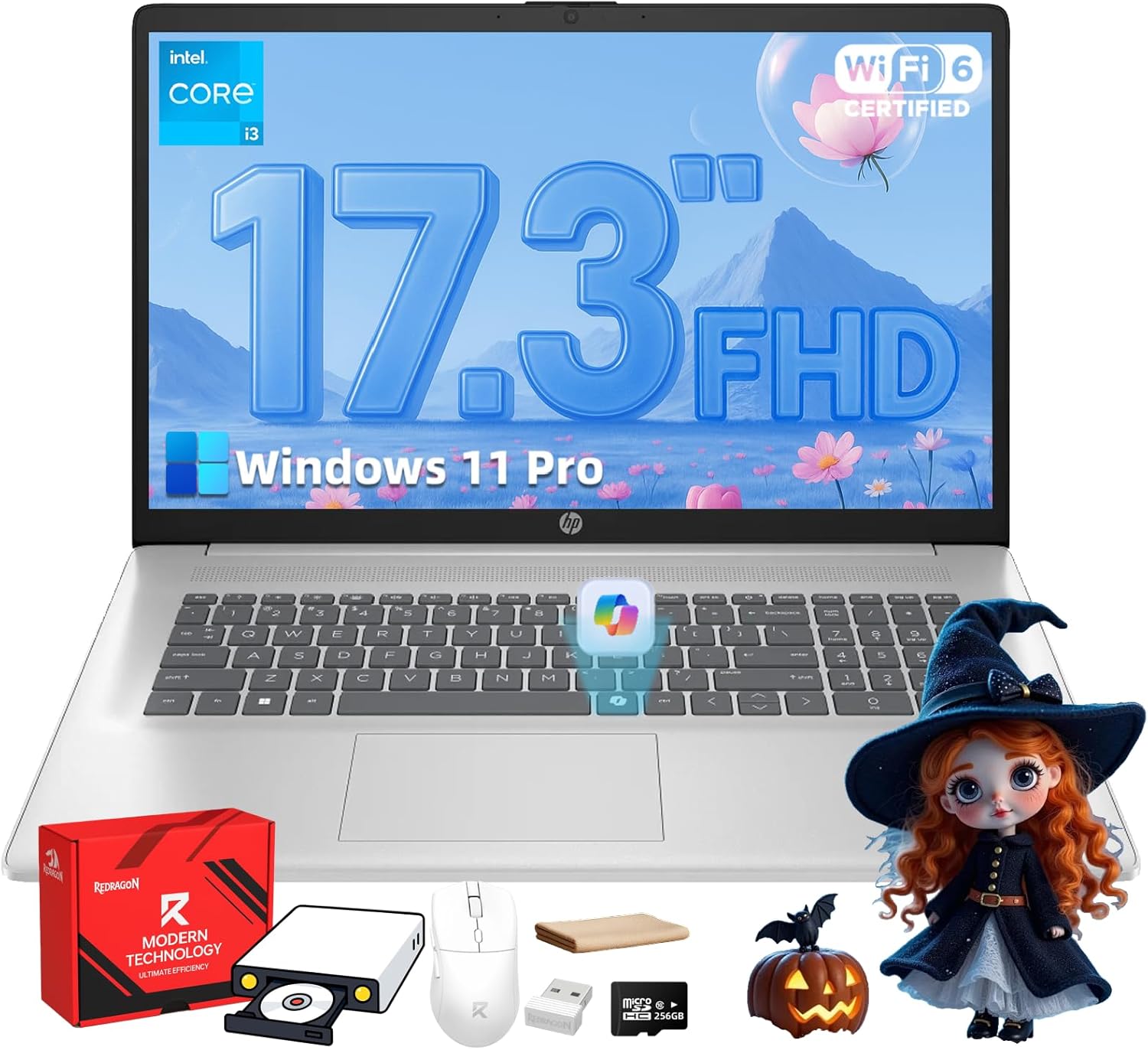 HP 17.3" Laptop, Intel 8-Core i3, Anti-Glare FHD Display, 16GB RAM, 512GB SSD, Windows 11 Pro, Bluetooth 5.3, Numeric Keypad, Copilot AI, Laptop Compurter for Business & Student