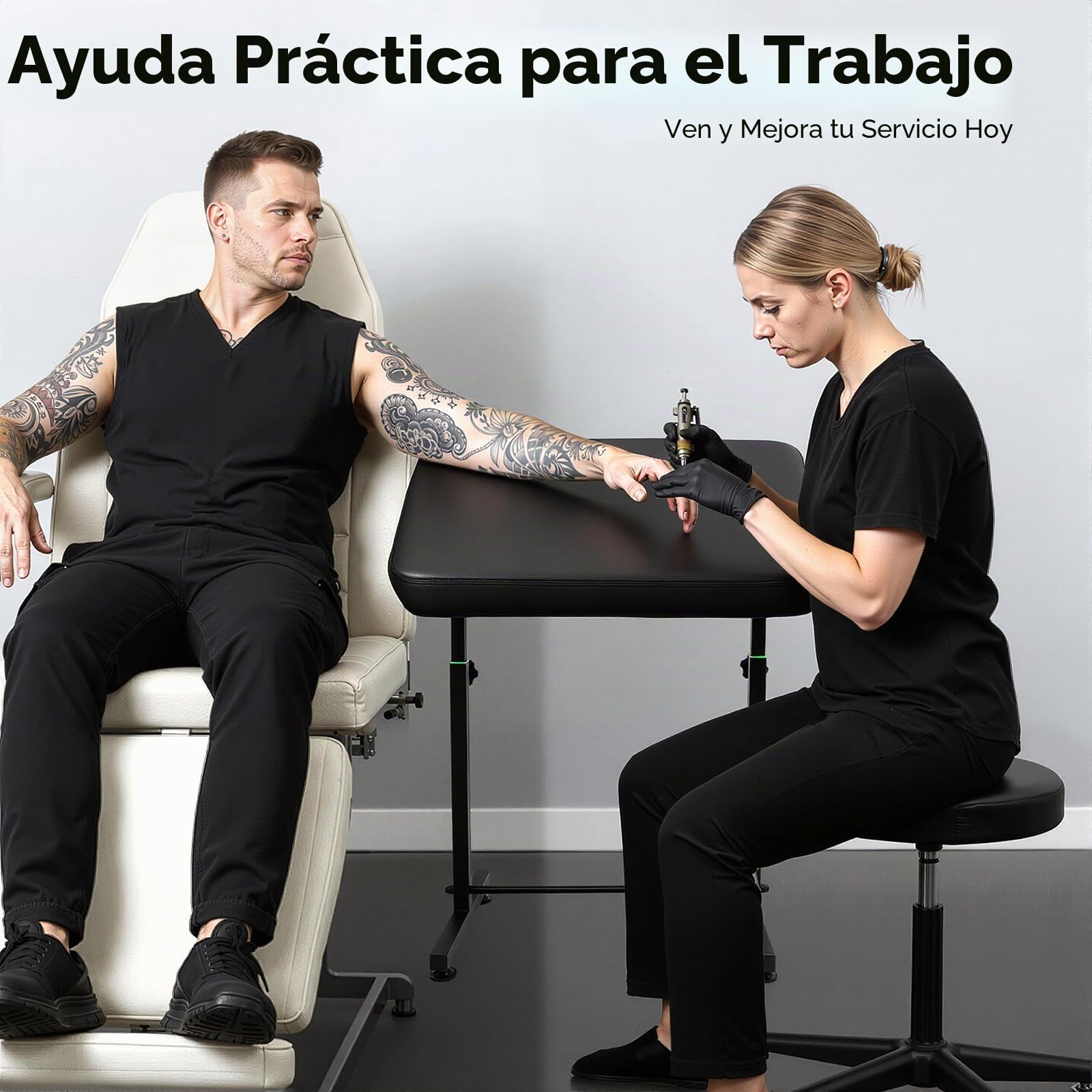 Soporte para reposabrazos de tatuaje, soporte profesional para mesa de tatuaje, soporte para piernas con inclinación de 180°, almohadilla de esponja, tamaño 70 x 40 x 5 cm, altura ajustable 69-102 cm