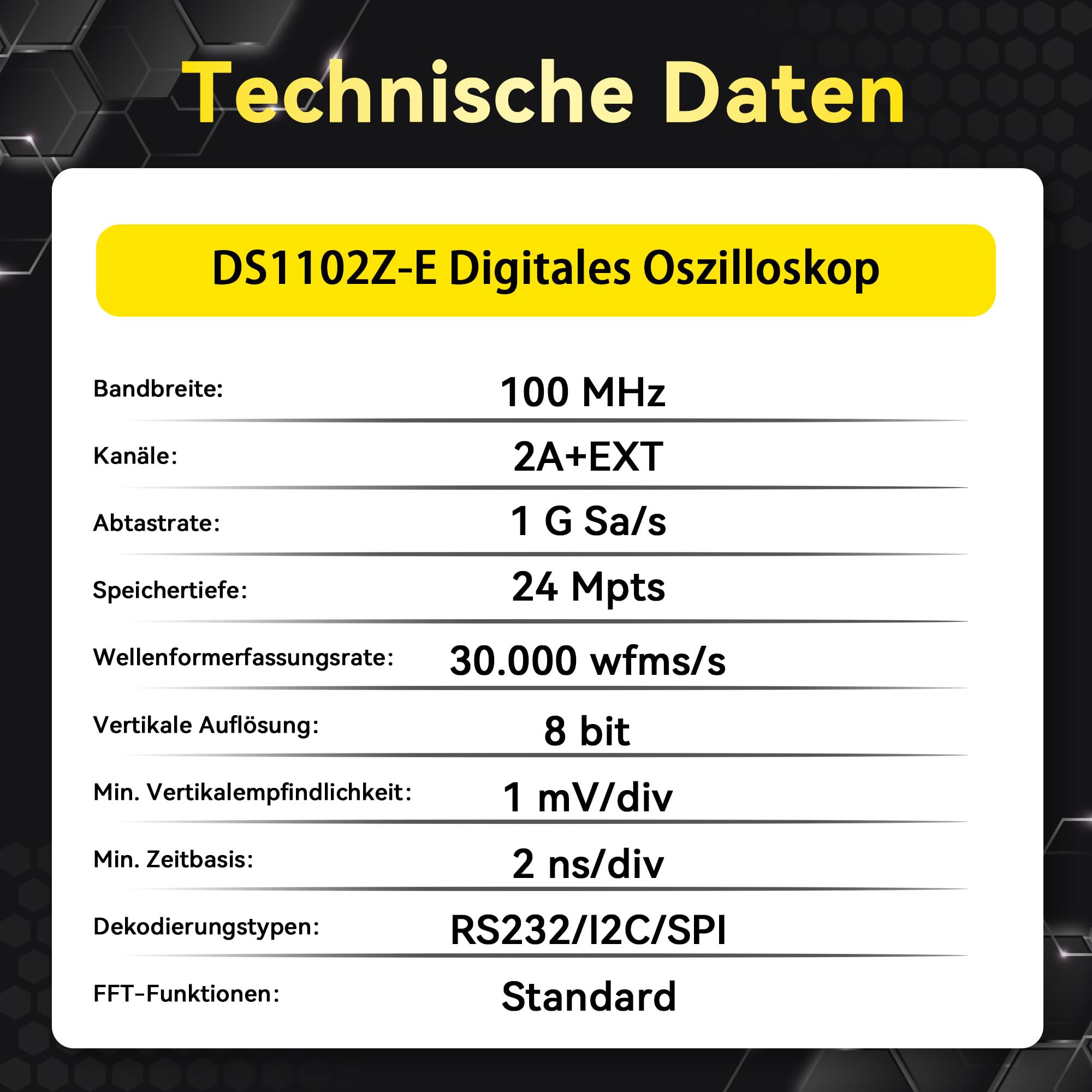 RIGOL Oszilloskop,DS1102Z-E Labor-Oszilloskop,100MHz, 2 Analogkanäle+EXT, 7-Zoll TFT-Display,Unterstützt Wellenformaufzeichnung und -wiedergabe.,Für Entwicklung,Reparatur und Laborschulungen