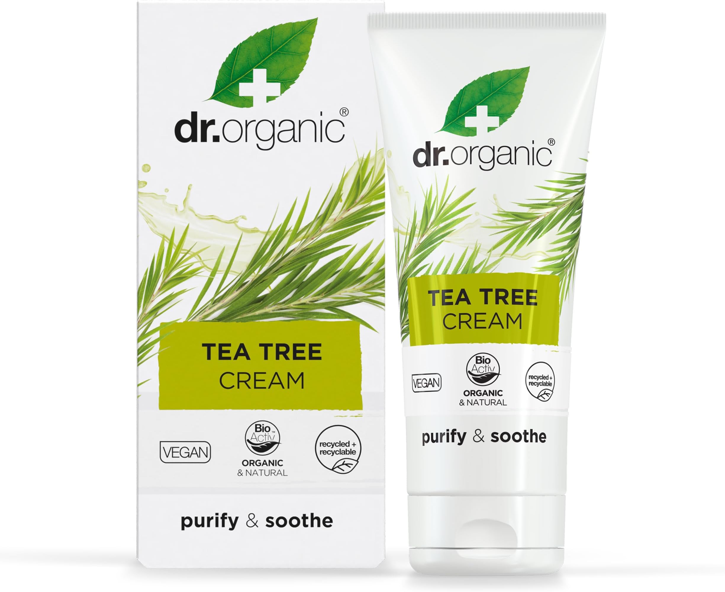 Dr Organic Tea Tree Cream, Purifying , Barrier Cream, Mens, Womens, Natural, Vegan, Cruelty-Free, Paraben & SLS-Free, Recycled & Recyclable, Organic, 50ml, Packaging may vary