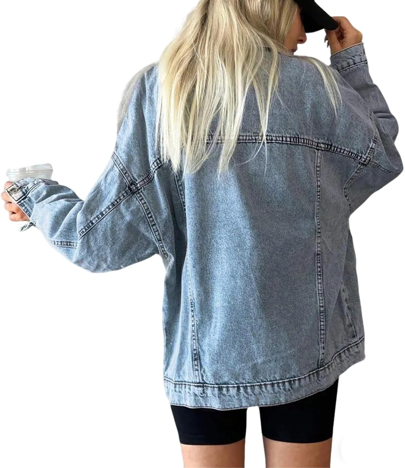 LaiyiVic Denim Jacket for Women Long Sleeve Classic Distressed Trucker Jean Jackets