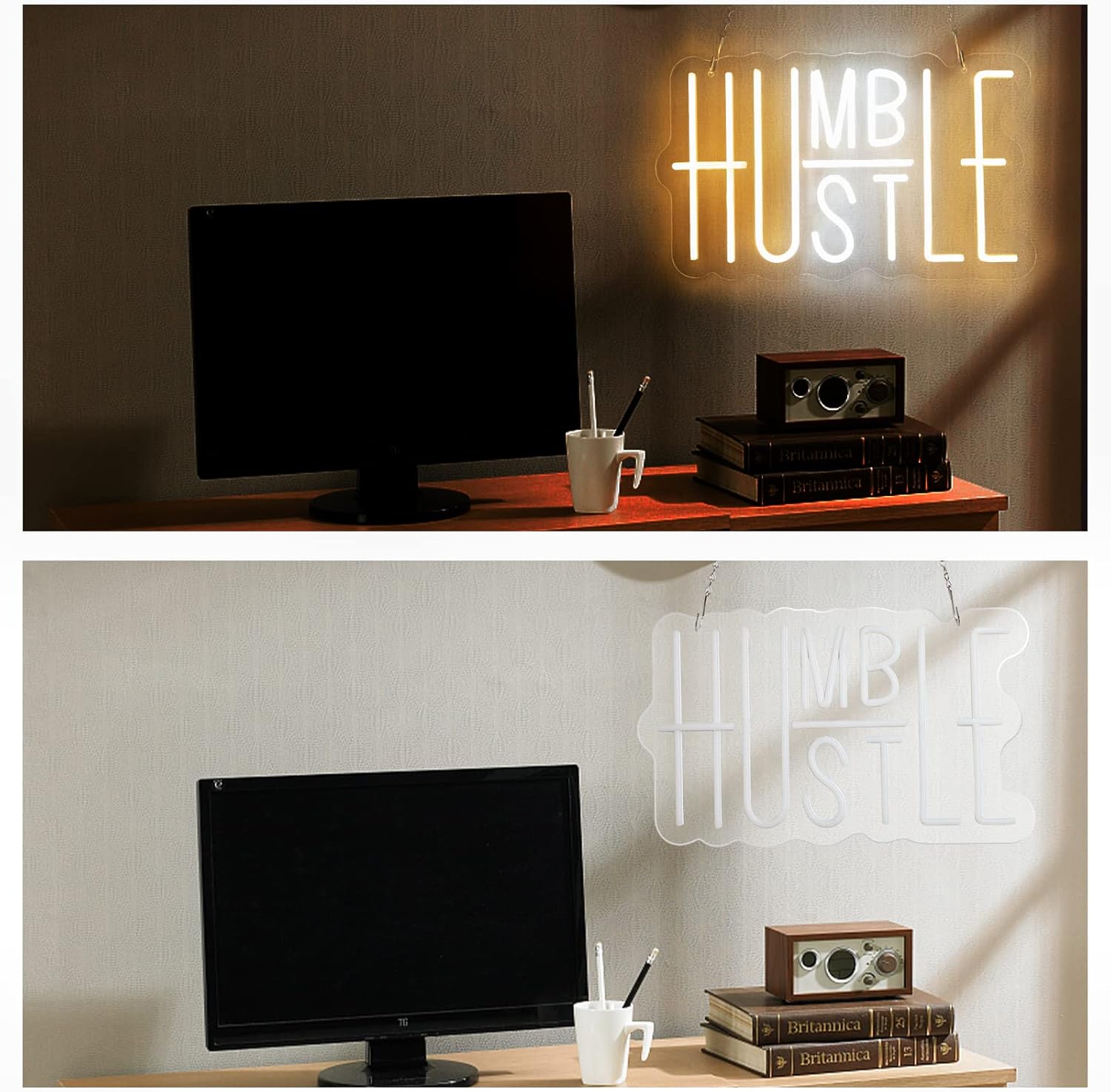 Hustle/Humble & Don't Quit LED Neon Sign for Wall Decor (Brightness Adjustable)