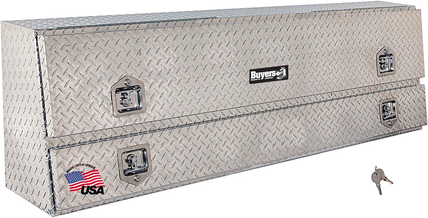 Buyers Products 1705640 Silver Aluminum Diamond Tread Contractor Truck Box With Lockable T-Handle Latch And One Lower Compartment 72 x 21 x 13.5 Inch, Truck Tool Box For Storage And Organization