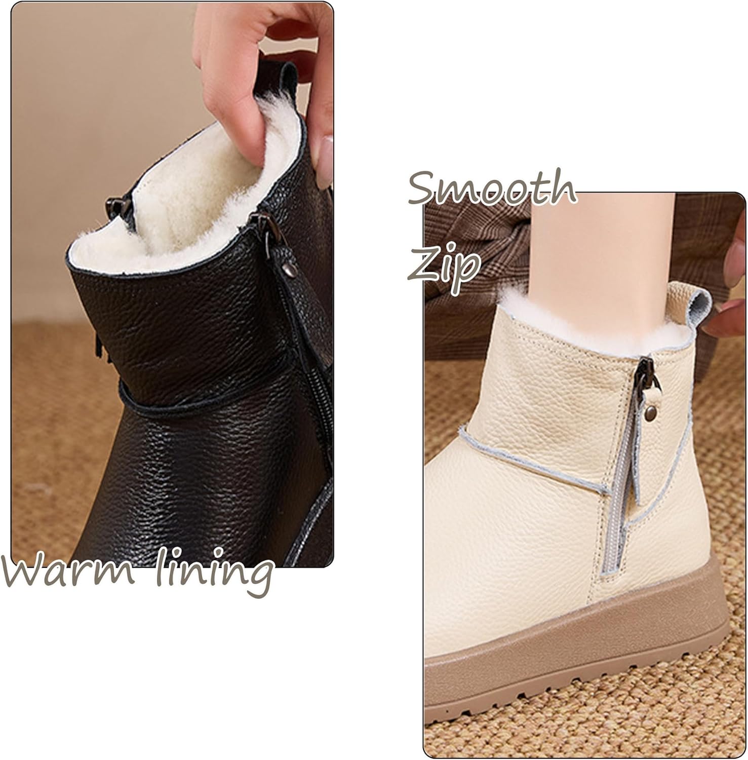 Women’s Warm Fur Lined Two Side Zip Platform Winter Ankle Boot Fashion Leather Comfort Round Toe Non-Slip Outdoor Snow Short Boots