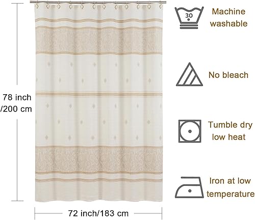 Miniatura 7 de BESTRIPES Cortina de ducha larga de tela, cortinas de ducha con estampado de damasco beige y gris pardo para baño, cortinas de baño impermeables, 72