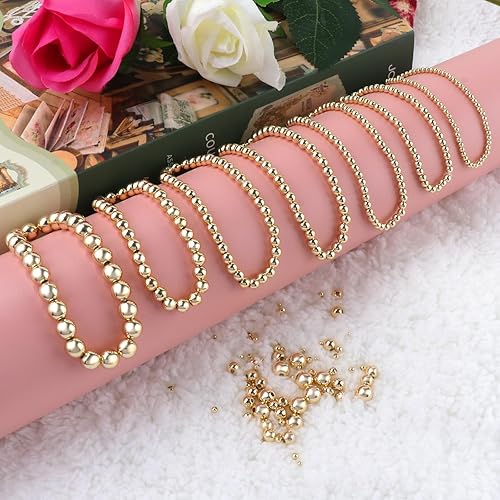 Miniatura 4 de 500 cuentas redondas de oro de 14 quilates, cuentas duraderas que no se decoloran fácilmente, cuentas espaciadoras sin costuras, cuentas sueltas de