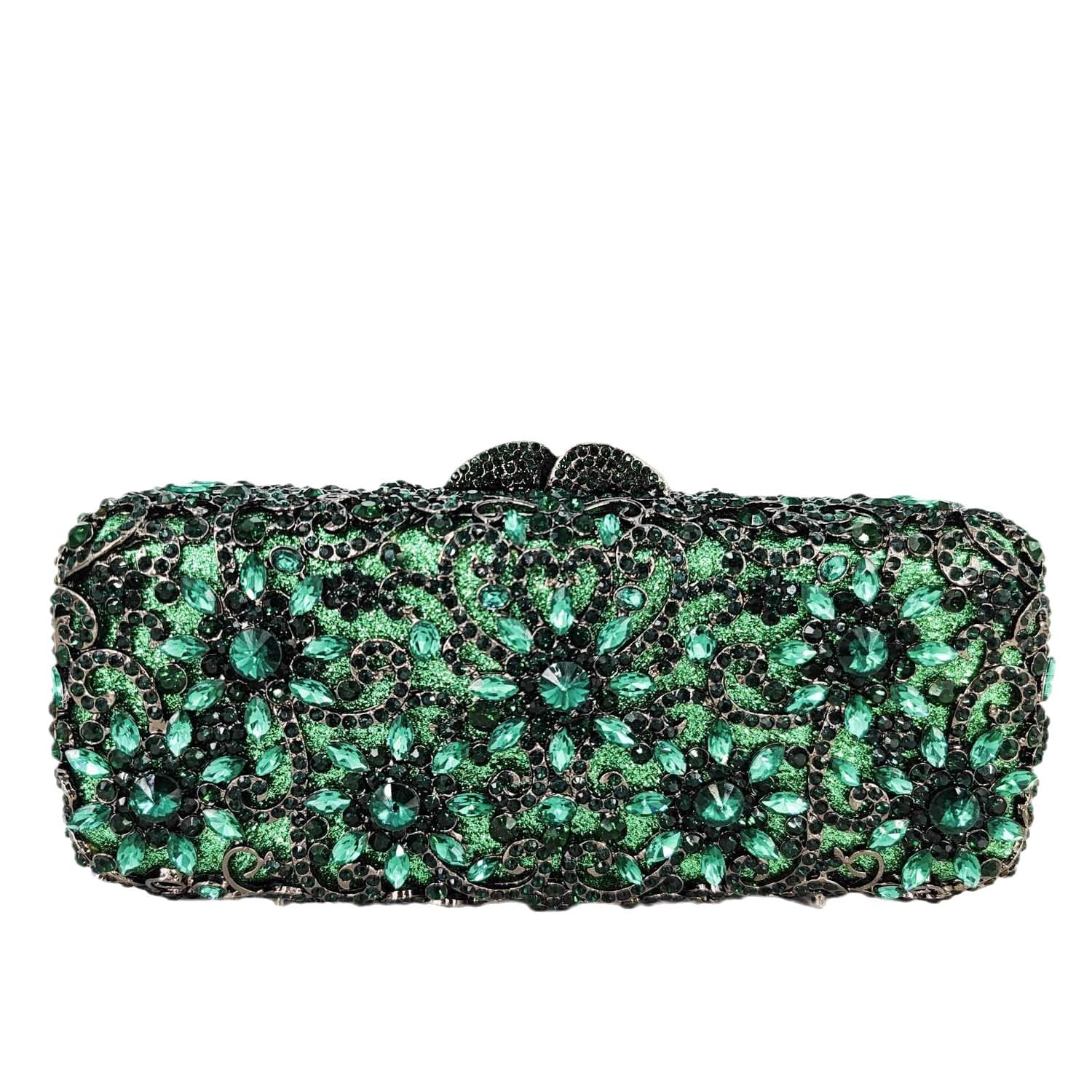 Boutique De FGG Bling Flower Crystal Clutch Evening Bags for Women Formal Party Rhinestone Clutch Purse Wedding Handbag,Mini