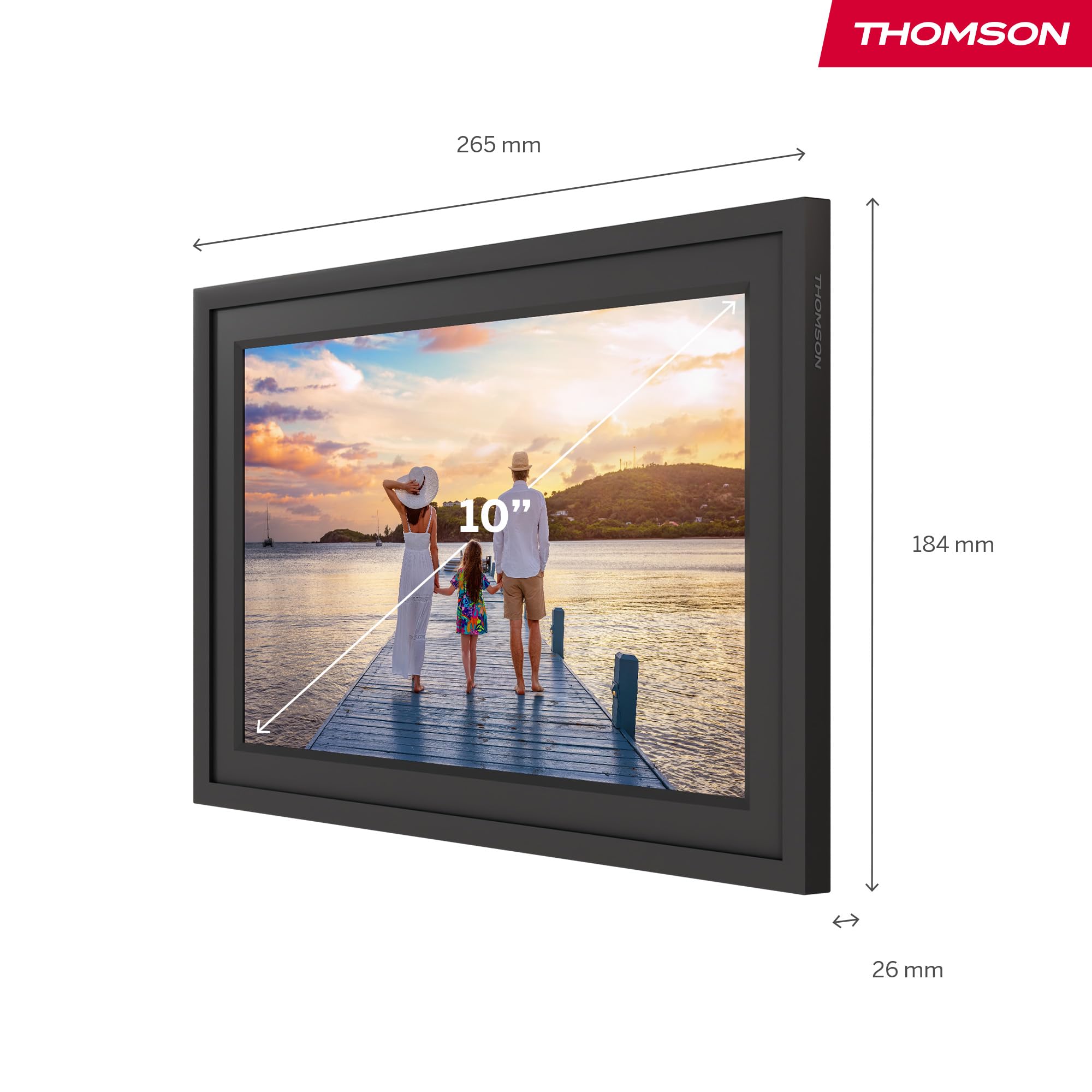 Thomson Cadre Photo Numérique 10 Pouces, Écran IPS, Écran Tactile HD, WLAN, Partage Direct Via App, Fonctions Intelligentes, Cadre Photo Électronique avec 32 Go de Mémoire, Rotation Automatique