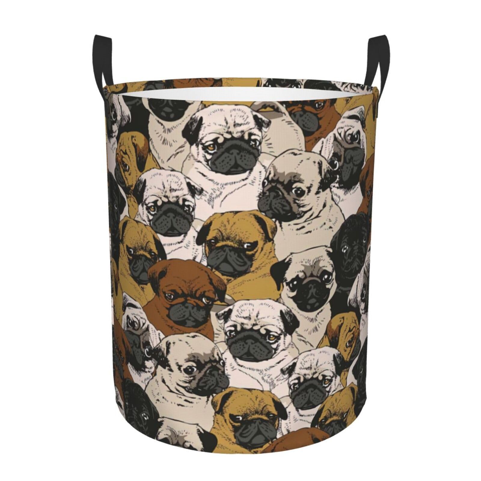 M Collapsible Round Imagen De Pug Print Laundry Hamper