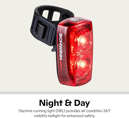 Miniatura 4 de Schwinn Luz trasera recargable por USB, luz de circulación diurna, 25-80 lúmenes, luz trasera con modos constante, flash y ráfaga, fácil de
