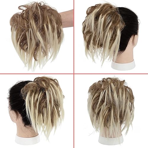 Miniatura 2 de KETHBE Pieza de Cabello para Moño Despeinado, Peinado Recogido Despeinado Sintético, Coleta Corta de Cabello Falso, Coletero de Cabello Falso con