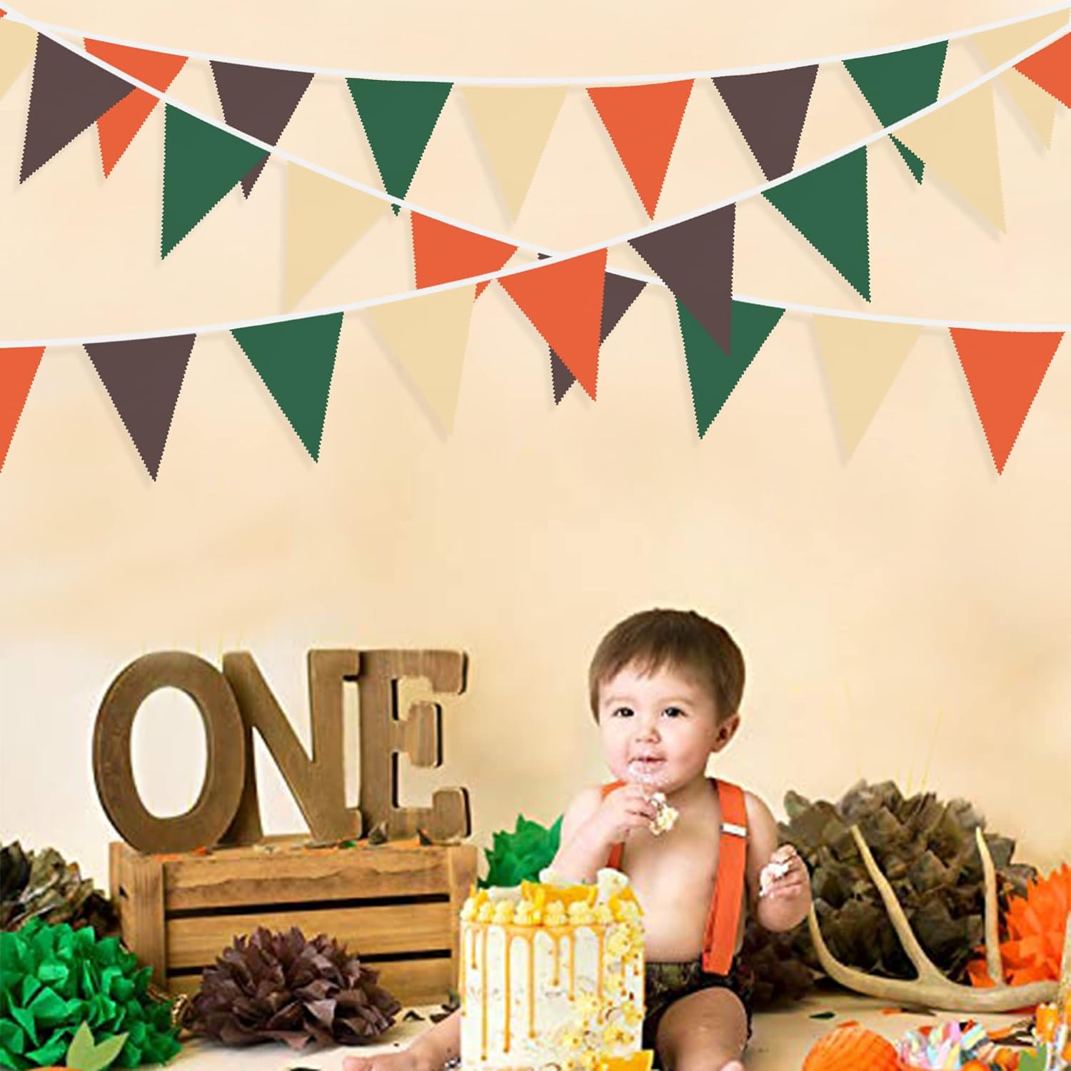 32Ft Green Orange Brown Animal Bunting Banner Party Decorations Fabric Triangle Flag Pennant Garland for Summer Tropical Hawaiian Luau Wild One Safari Jungle Forest Beach Wedding Birthday Baby Shower - Image 5
