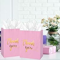 Vista 5 de 30 bolsas de regalo de agradecimiento con papel de seda dorado con asas para bodas, cumpleaños, negocios, compras, baby showers, recuerdos