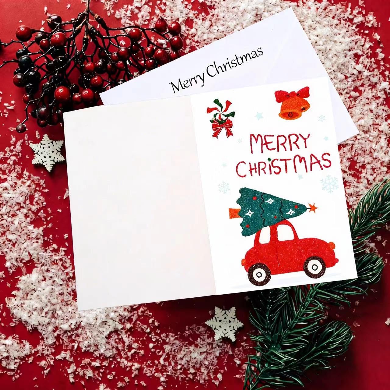 Tarjetas de felicitación de Navidad, paquete de 24 tarjetas de regalo de Navidad hechas a mano con sobres y calcomanías, 12 diseños para Navidad familiares y saludos de vacaciones