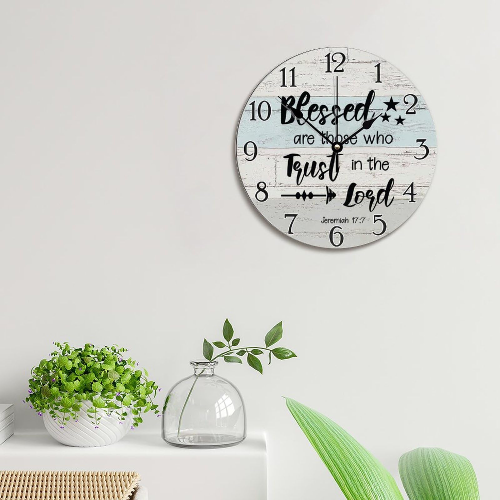 Reloj de pared con versículo bíblico con texto en inglés "Trust in the Lord With All Your Heart", cita religiosa, arte de madera religiosa, dicho inspirador cristiano, de madera rústica, regalo de