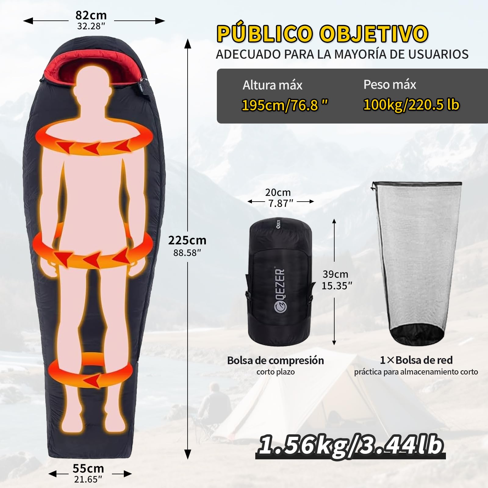 Saco de Dormir de Invierno -20 Grados, cálido Saco de Dormir de plumón para Clima frío Extremo, Camping, Senderismo y montañismo, con plumón de 660 FP Premium