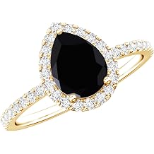 Natural 1 Carat Black Onyx and Diamond Engagement Ring, AAA Quality