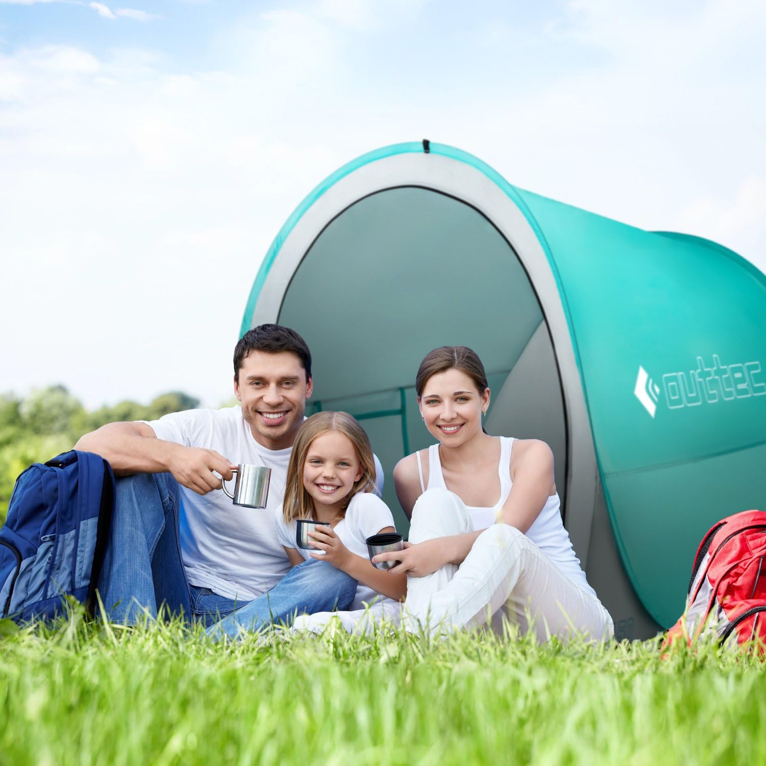 Tente de Plage Bébé Pop-Up Anti-UV 50+ Outtec, avec Poches à Sable et Sac de Transport, Idéale pour Famille, Camping, Jardin, Turquoise