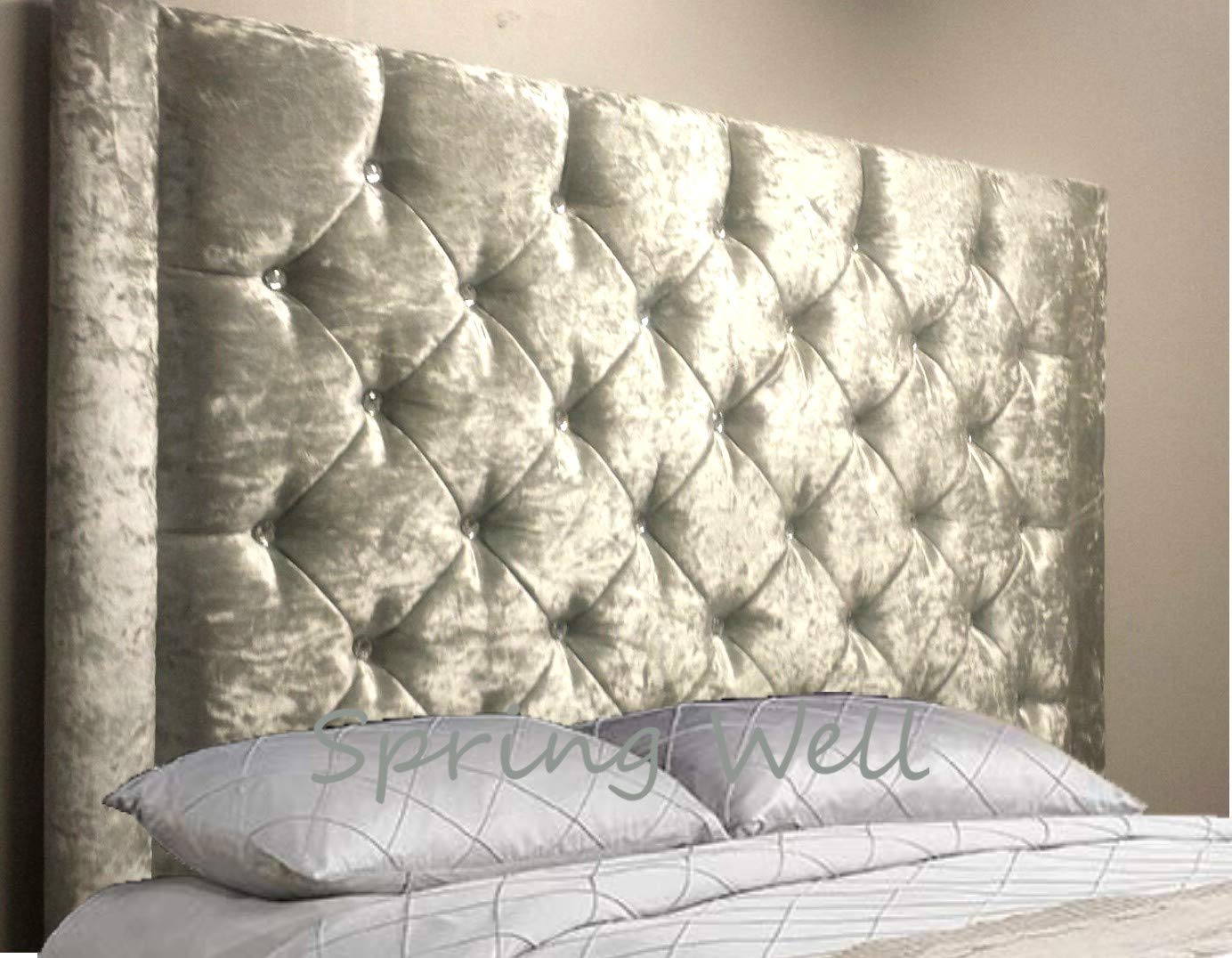 Spring Well,Jaris diamonhds Crushed Velvet Fabric Upholstered Headboard 26''/30''' Heights in Sizes 3ft 4ft 4ft6 5ft (Black, 4ft x 26 '' Height)