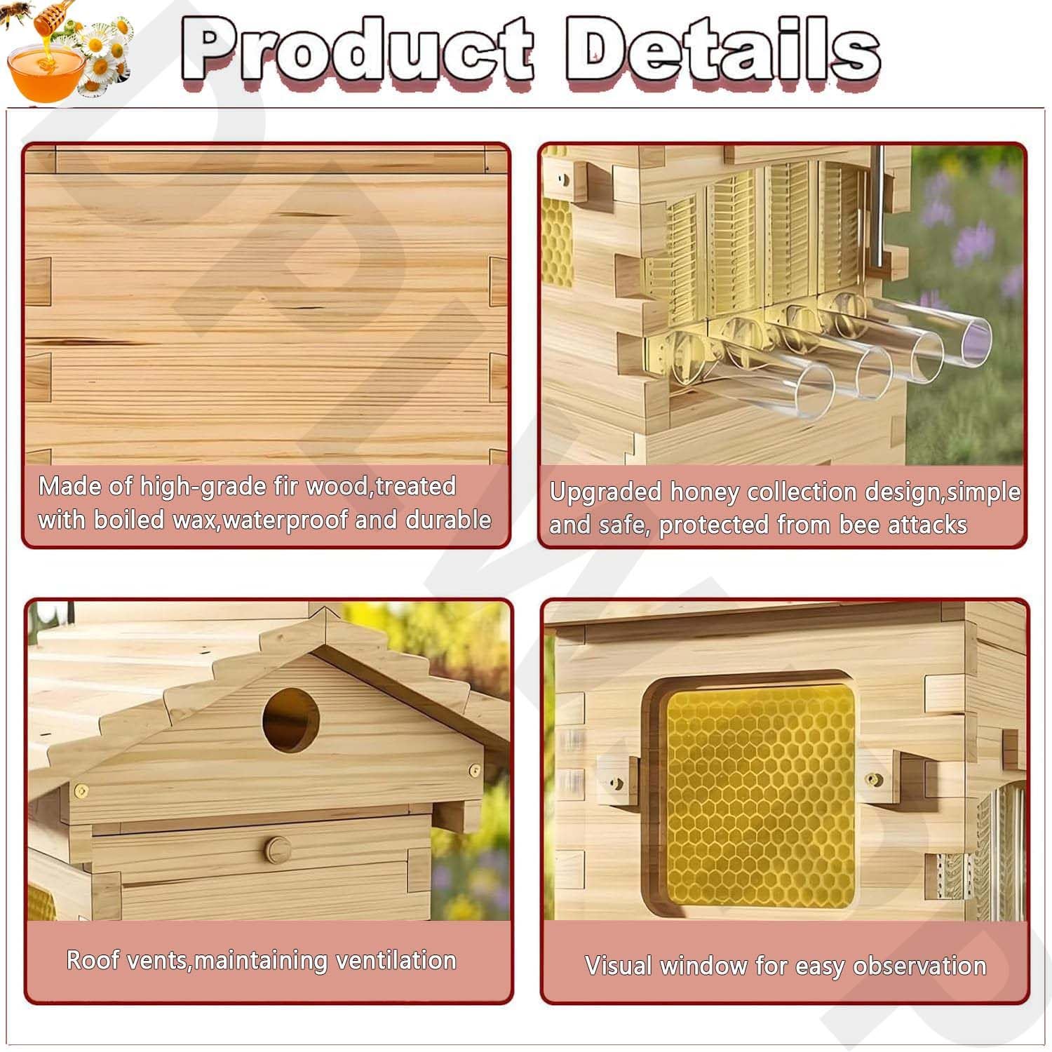 Beehive Starter Kit – Set completo di alveare a flusso automatico con alveare rivestito in cera, finestra di osservazione, beccuccio per miele per principianti – ideale per gli appassionati di