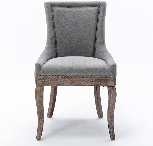 Miniatura 8 de HomSof Juego de 2 sillas de comedor de tela gruesa modernas de mediados de siglo con patas de madera y borde de cabeza de clavo 208 pulgadas color