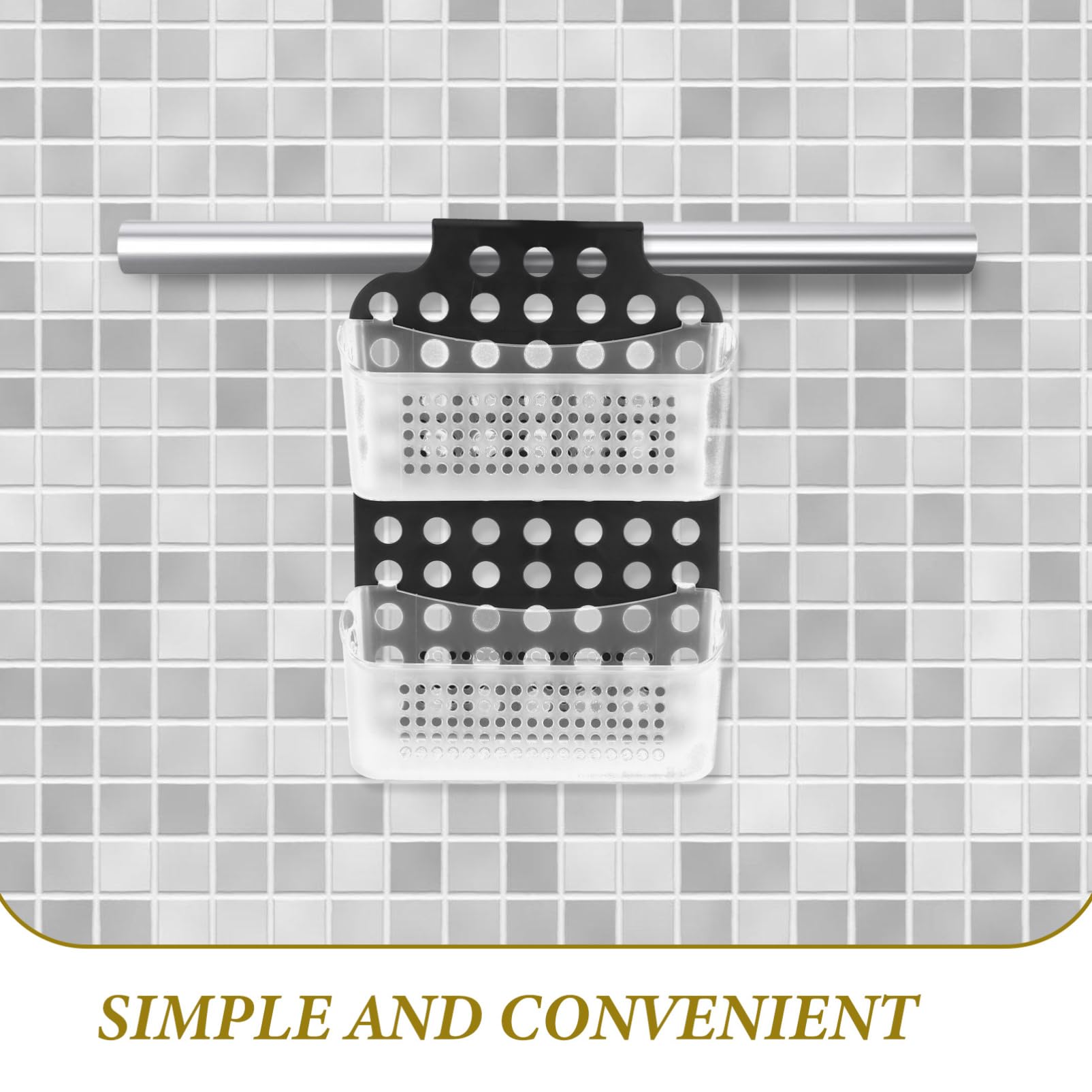 Cestino Doccia Appeso a Doppio Strato in Pp Nero, senza Foratura | Ganci Multifunzione Integrati, Design Semplice e Moderno, Soluzione Pratica per Bagno e Toilette