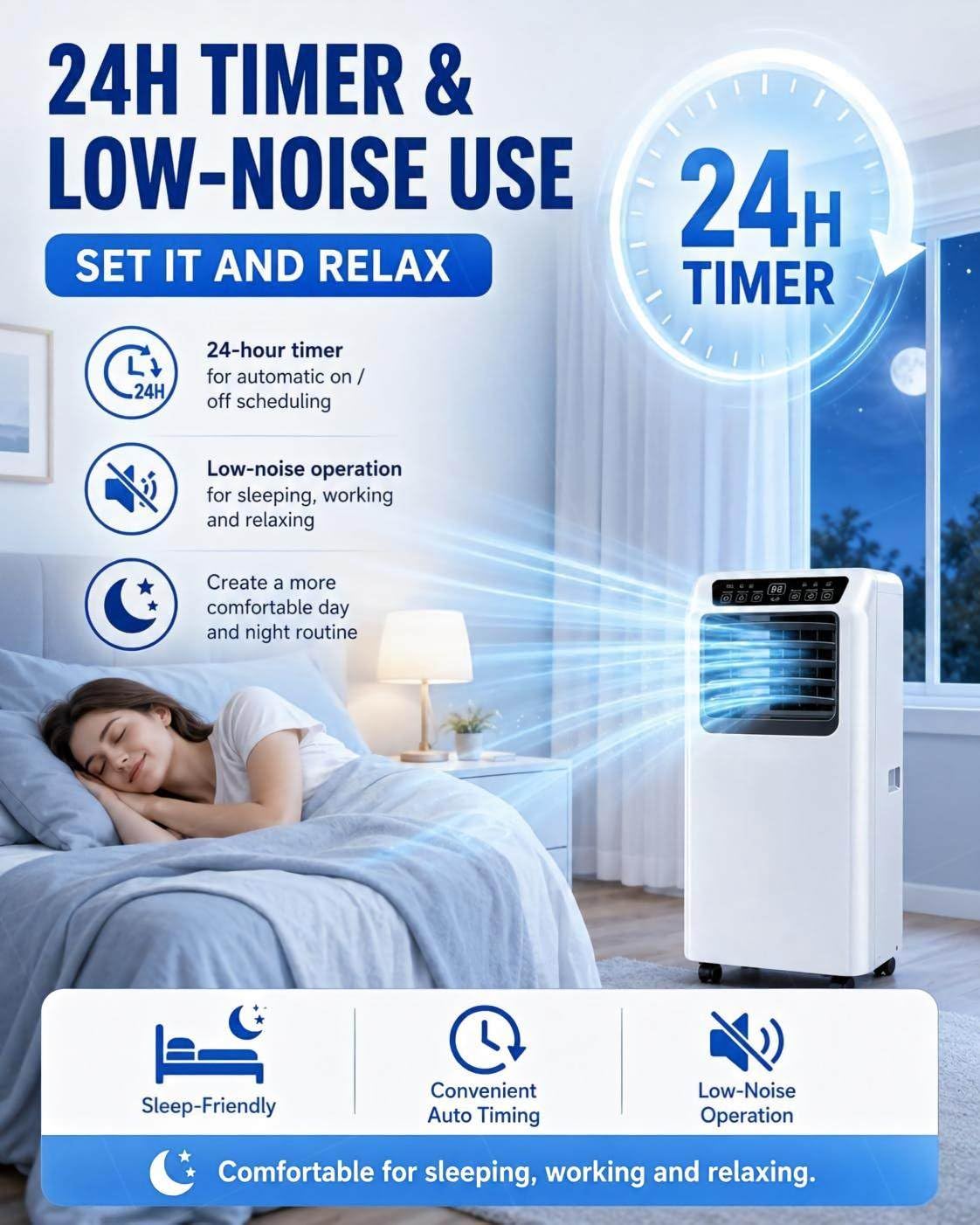 Climatizzatore Portatile 7000/9000 BTU con Telecomando e Kit Finestra 9000BTU | Unità Intelligente per Casa o Ufficio, Raffredda fino a 20 m² con Funzioni Raffrescamento, Deumidificazione e Ventilazione