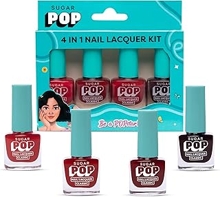 SUGAR POP 4 in 1 Nail Lacquer Kit | Chip-resistant formula & Glossy Flinsh | Nail Polish Set - 02 Rouge Canvas