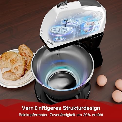 Miniatura 4 de Batidoras de pie, 7 velocidades con tazón de acero inoxidable de 3 cuartos de galón, batidora de pie y mano con gancho para masa, batidor, batidor