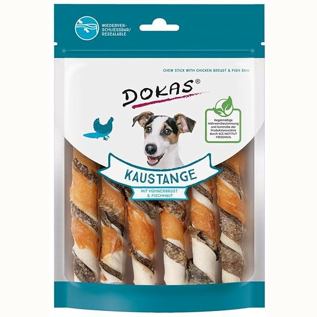 Dokas Varilla para masticar con pechuga de pollo y piel de pescado - El aperitivo especial para perros