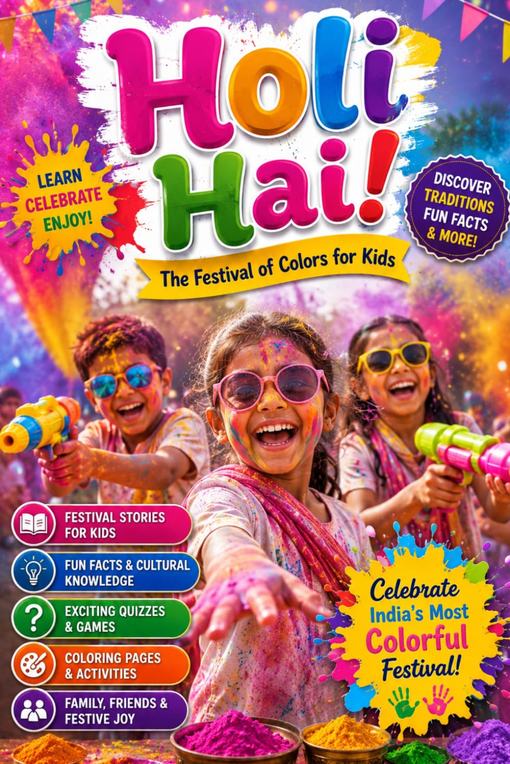 Holi Hai! The Festival of Colors for Kids: A Fun and Educational Hindu Festival Book for Kids About Holi Traditions, Indian Culture, Family ... Pages About India’s Festival of Colors