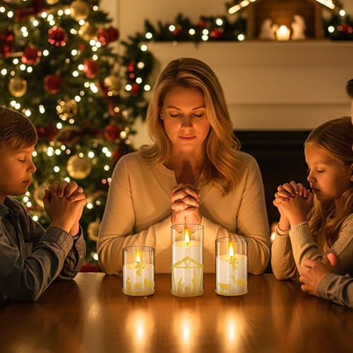 Miniatura 4 de Blosssound Paquete de 3 velas de Navidad sin llama que funcionan con pilas, velas parpadeantes sin llama para el hogar, chimenea, decoración de mesa