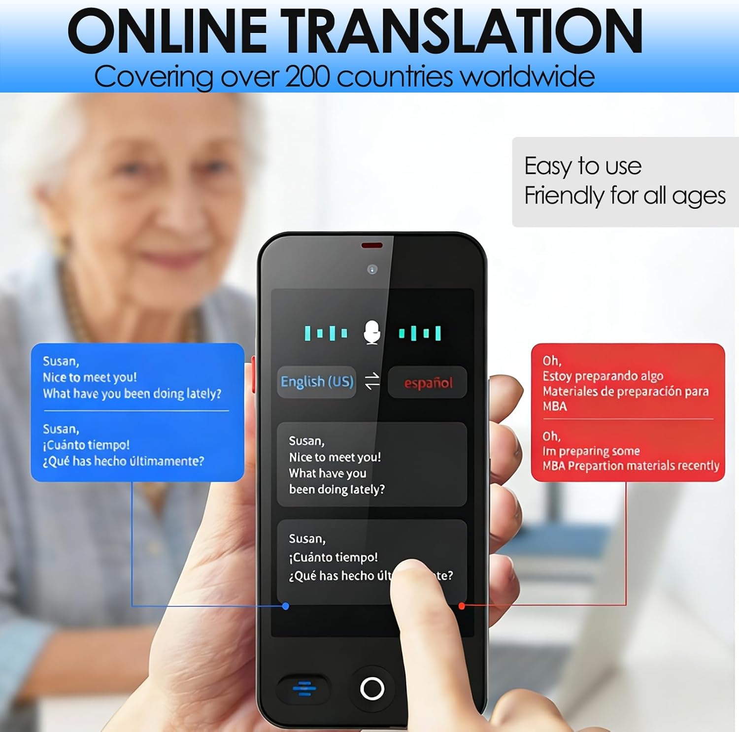 JMFONE AI Language Translator Device, No WiFi Needed, 150+ Languages Instant Two-Way Voice Translator, Support ChatGPT, Online/Offline/Photo/Text/Audio & Video Call/Recording Translation for Travel