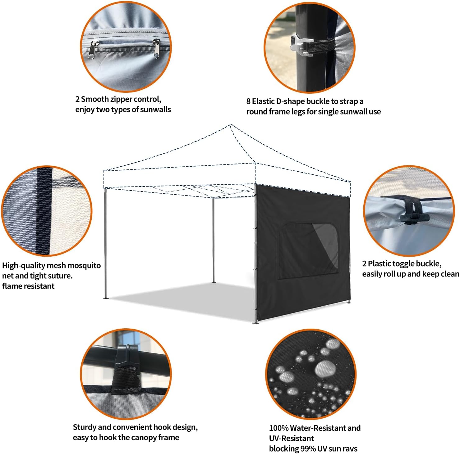 Sidewall with Window for 10x10 Pop Up Canopy,3 Pack Sunwalls fit 10' Outdoor Canopies with Straight Leg,3 Pack (10 x 10, Black)