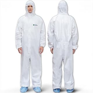Medtecs Disposable Hazmat Suits - 6 Sizes Protective Coveralls PPE with Hood, Elastic Cuffs for Medical & Industrial Use
