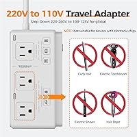 Vista 3 de Convertidor de voltaje de 220 V a 110 V, adaptador de viaje universal TESSAN con 4 cargadores USB (1 USB C), 3 enchufes de CA y adaptador