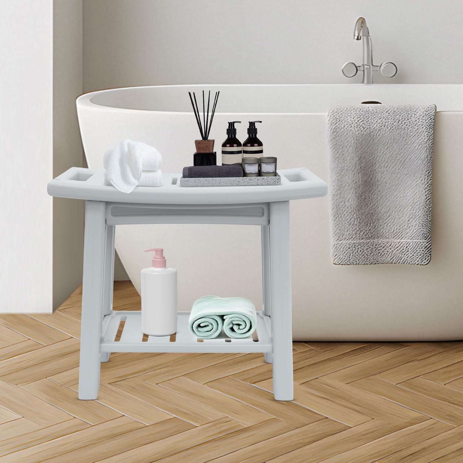 Panchina Doccia Grigio Panca Da Bagno Con 2 Livelli Fdpe Materiale Sgabello Doccia Sgabello Bagno Con Supporto Doccia Per Bagno, Soggiorno, Ingressi, Camera Da Letto