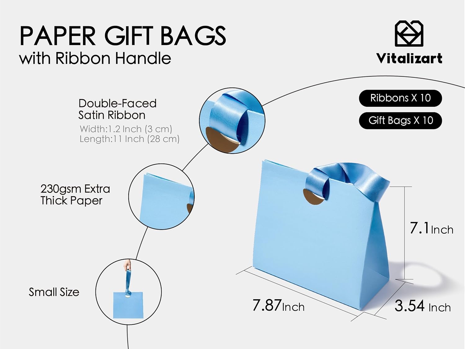 vitalizart paper gift bags with ribbon handles assorted colors set of 30 reusable for gift wrap girls kids birthday bridal shower party favors goodie bags candy christmas 7.87"x3.54"x7.09" small 10 mixed colors small size/30pcs