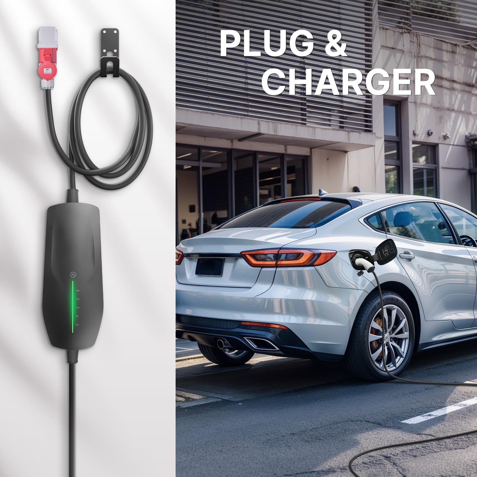 Typ 2 Mobile Wallbox 11KW mit 16A CEE Stecker, [ 3-phasig | 6A -16A | 6m Ladekabel ] der Tragbare EV Ladegerät, IP66 Wasserdicht Mobile Ladestation für EV PHEV Tragbare Taschen