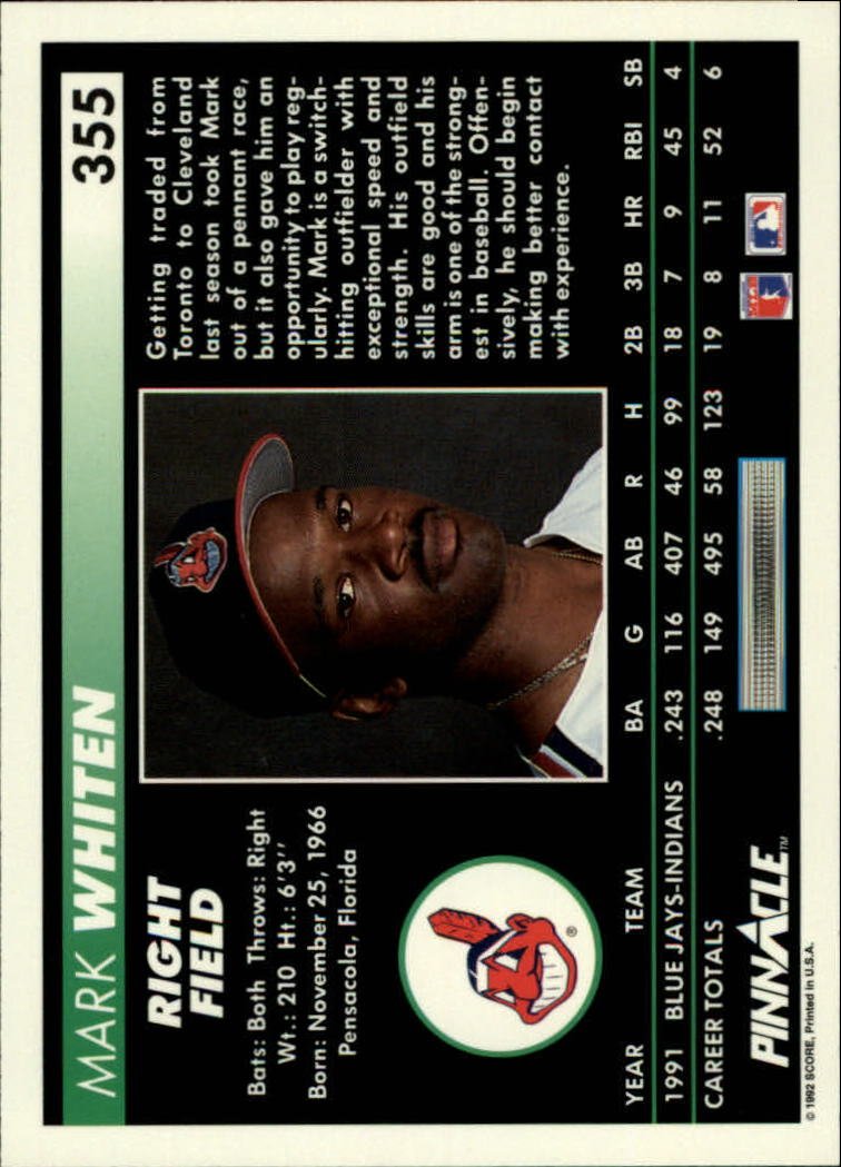 Amazon.com: 1992 Pinnacle Baseball Card #355 Mark Whiten : Collectibles &  Fine Art