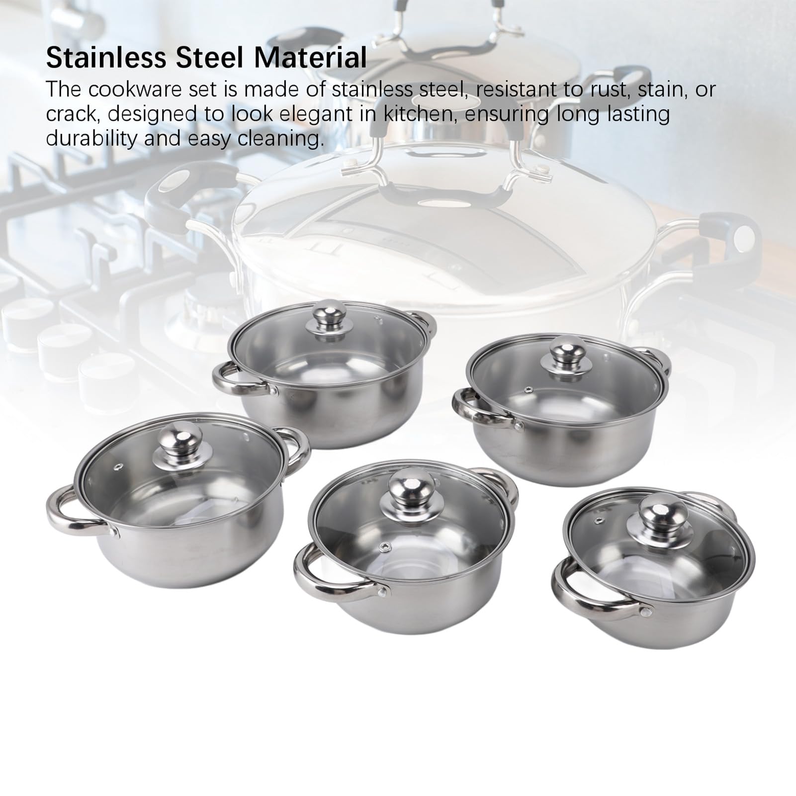 5-teiliges Edelstahl-Topf-Set, Küchen-Kochgeschirr-Sets, Edelstahl-Töpfe mit Deckel und Griffen, Stapelbares Design, Küchen-Kochset für Induktion, Spülmaschinenfest, Silber