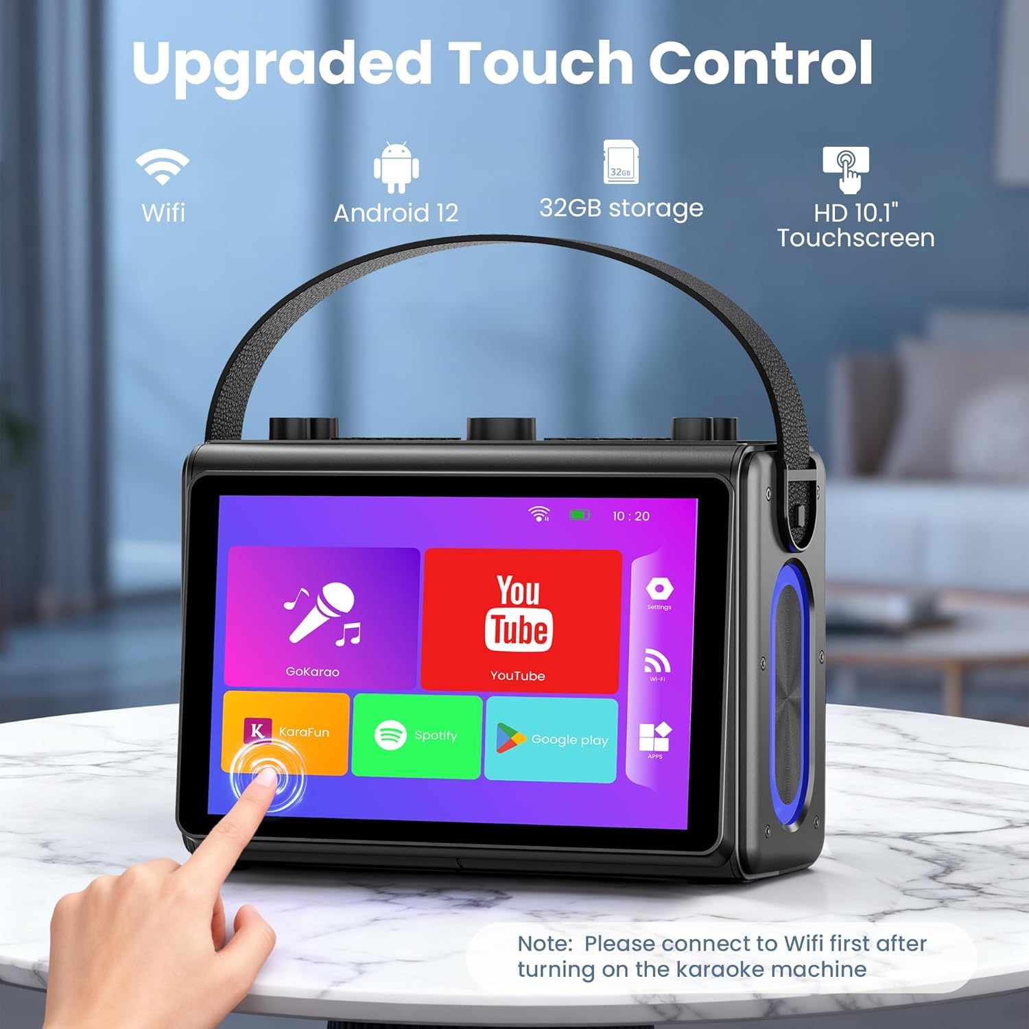 Karaoke Machine for Adults, Built-in 10.1" HD Lyrics Screen, Supports WiFi Bluetooth HDMI USB and TF, Portable Karaoke Player with 2 Wireless Microphones for Home Party Family Gathering - Image 2