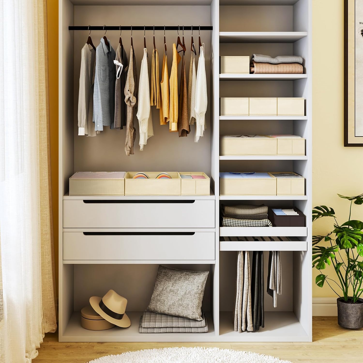 DIMJ Drawer Organizer Clothes, 15 Pack Dresser Organizer, Foldable Closet Organizers and Storage, Fabric Dresser Bins, Drawer Dividers for Nursery, Baby Clothes, Underwears, Sock (Beige)