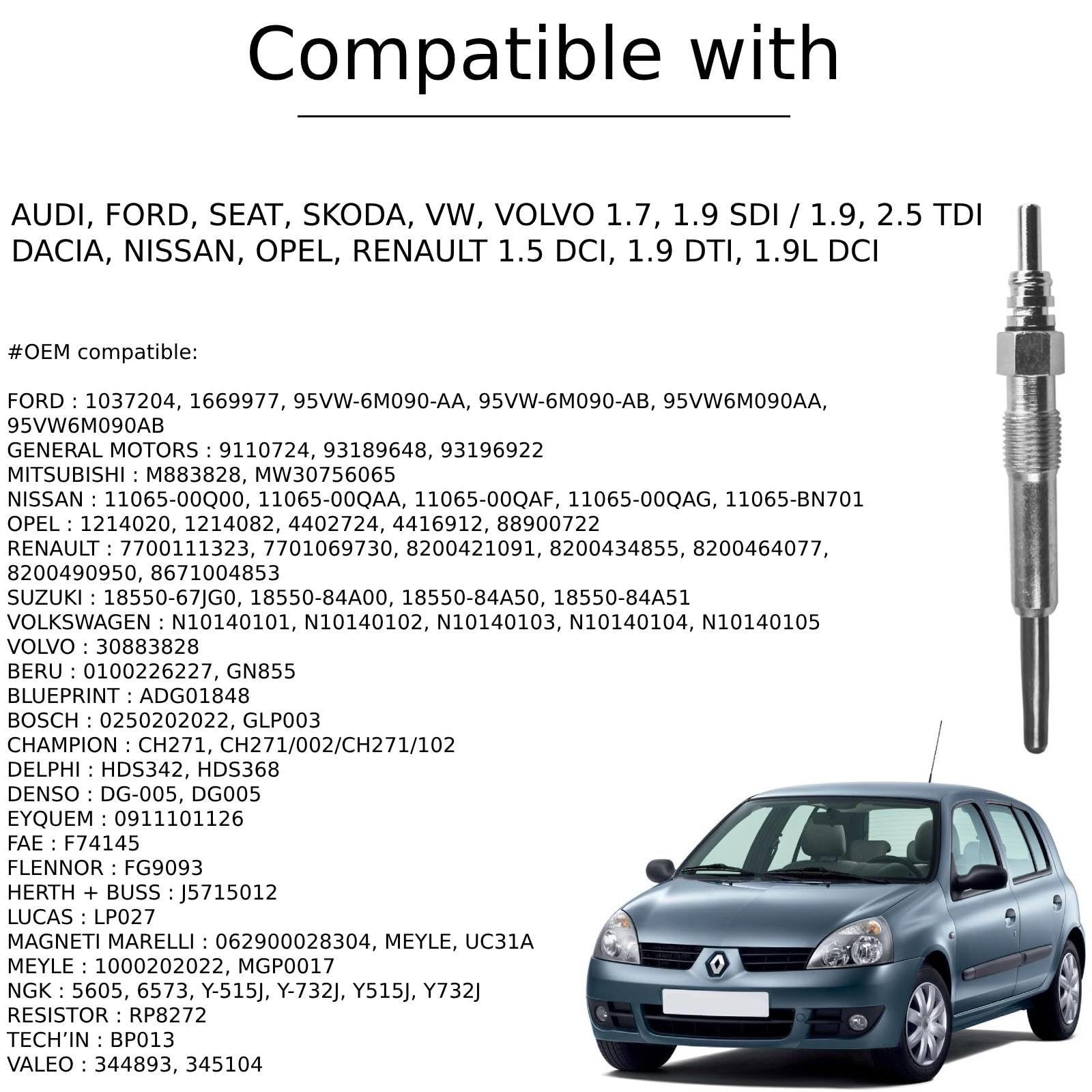 Twowinds Bougie de Préchauffage Compatible avec Renault Clio 3 - (4 pcs)