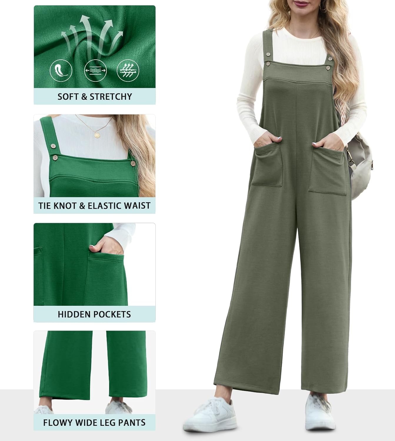 IWOLLENCE Jumpsuits For Women Boho Overalls Casual Long Bib Loose Women's Rompers with Pockets 2025 - Image 4